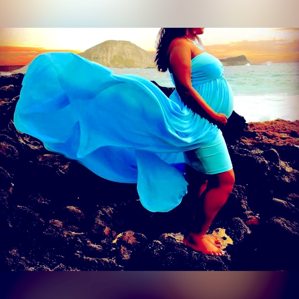 2 piece maternity dress: stretchy tube top dress and long sheer dress photoshoot